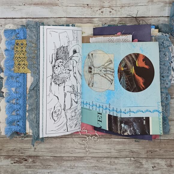 Turquoise Embellished Junk Journal: Flowers, Birds and Butterflies (Laugh) - Picture 14 of 16